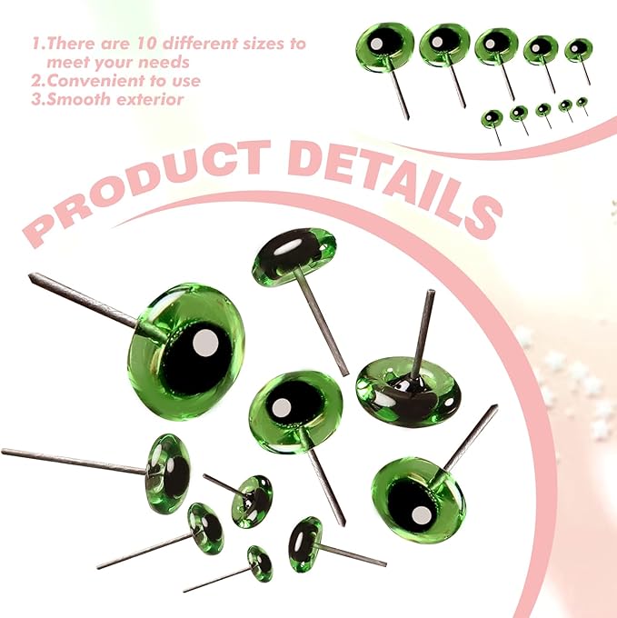 TOAOB 100pcs Green Glass Eyes Kits 3mm to 12mm Assorted Sizes for Crafts Needle Felting Decoys Sewing