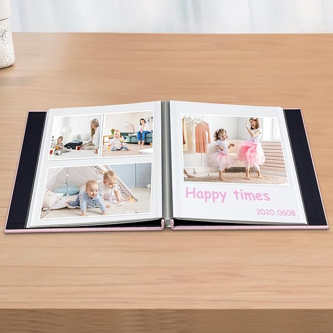 Large Photo Album Scrapbook – Holds 4x6, 8x10 Pictures – Self-Adhesive Pages for Baby, Wedding, Travel & Family Memories | Includes Metallic Pen & Scraper/Light Pink Large DIY Memory Book for Gifts