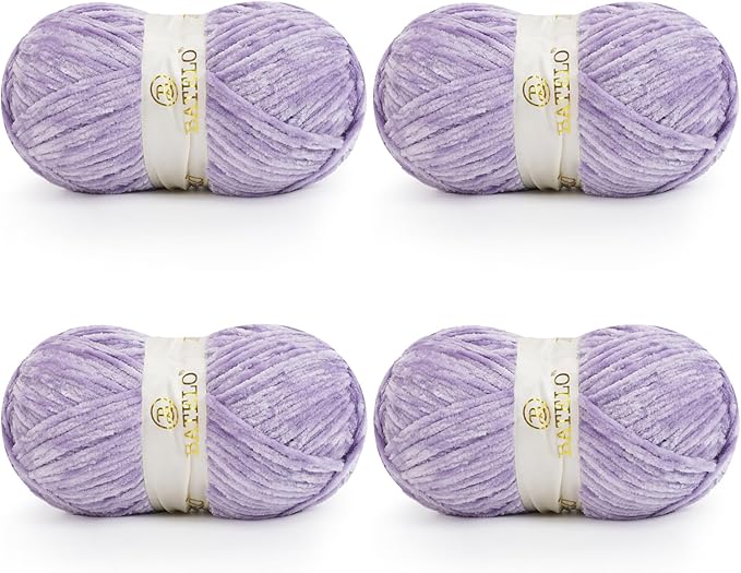 Velvet Chenille Yarn for Crocheting & Knitting 1440 Yards, Soft Thick Fluffy Bulky Blanket Yarn, 4 Pack of 10.5oz (Lavender Purple)