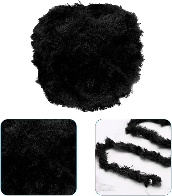 PATIKIL 70yds Faux Fur Yarn, Fuzzy Yarn Crochet Fluffy Yarn Soft Chunky Polyester Plush Fur Eyelash for Crocheting Knit Blanket Rug Sweater Scarf Hat Bear Craft, Black