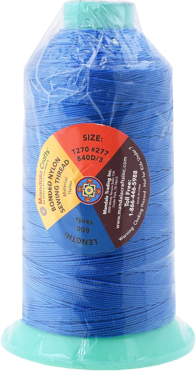 Mandala Crafts Size 277 840D T270 Bonded Nylon Thread - Sky Blue 800 YDs Tex 270 Heavy Duty Sewing Threads for Leather, Jeans, Weaving, Outdoor Marine Upholstery