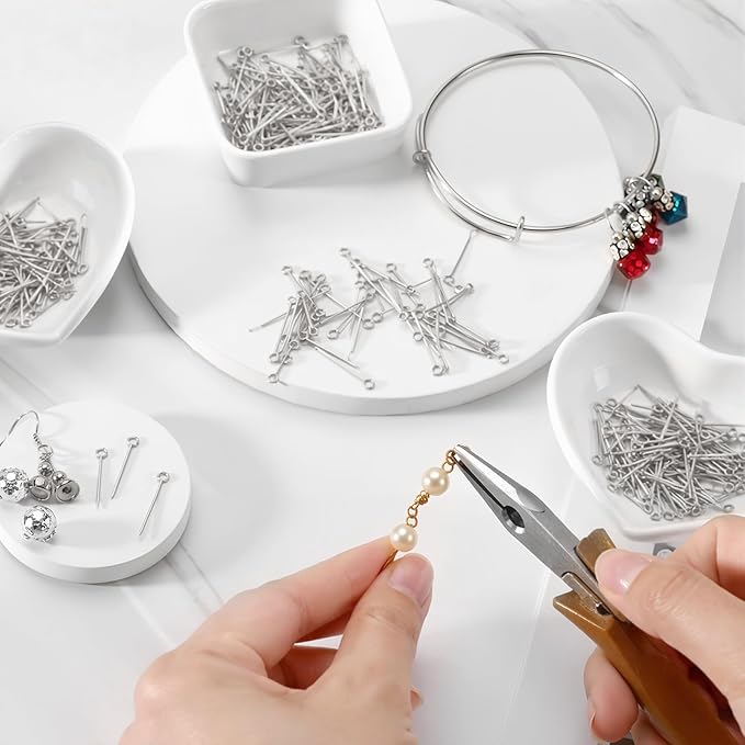 Junkin 1400 Pcs Eye Pins Mix Jewelry Findings 0.63 * 0.79 * 1.18 in Open Eye Head Pins Findings for Jewelry Making DIY Necklace Bracelets (Silver)