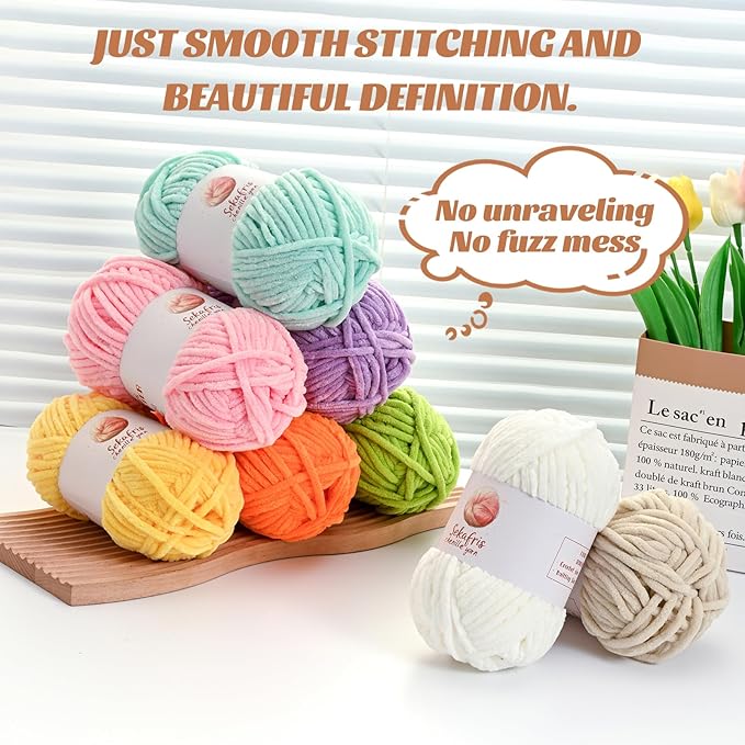 4 Pack Chunky Chenille Yarn for Crocheting, Baby Yarn for Crocheting Soft Blanket, 349.9 yds /14.1 oz Crochet Yarn, Bulky 5 Amigurumi Yarns, Fluffy Velvet Yarns for Knitting Crafts (4 Light Yellow)