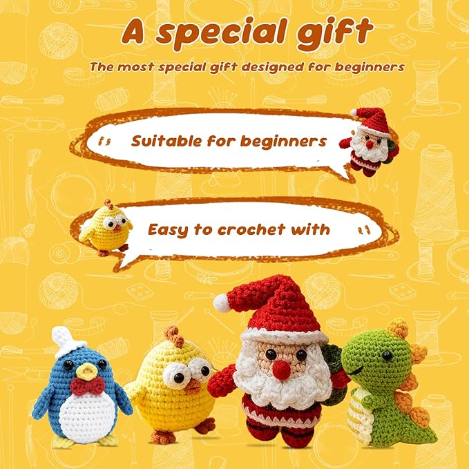livikey 6pcs crochet kit for beginners - complete crochet set for adults & kids - woobles-style animal crochet kit with soft yarn and step-by-step video tutorials