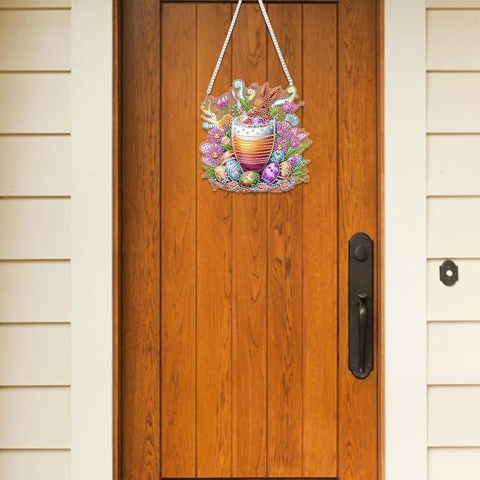 RICUVED Easter Diamond Art Hanging Kit for Adult, Drink Special Shaped Diamond Painting Pendant Kit, Eggs Art Suncatchers Double Sided Hanging Acrylic Window Ornament for Home Garden Decor