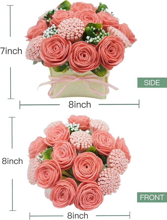 BAZIMA DIY Felt Flower Art Craft Kit,DIY Pink Rose and Carnation Bouquet Kit, Floral Gifts,Beginner Craft Kit,Arrange Pre-Cut Felt Flowers and Foliage