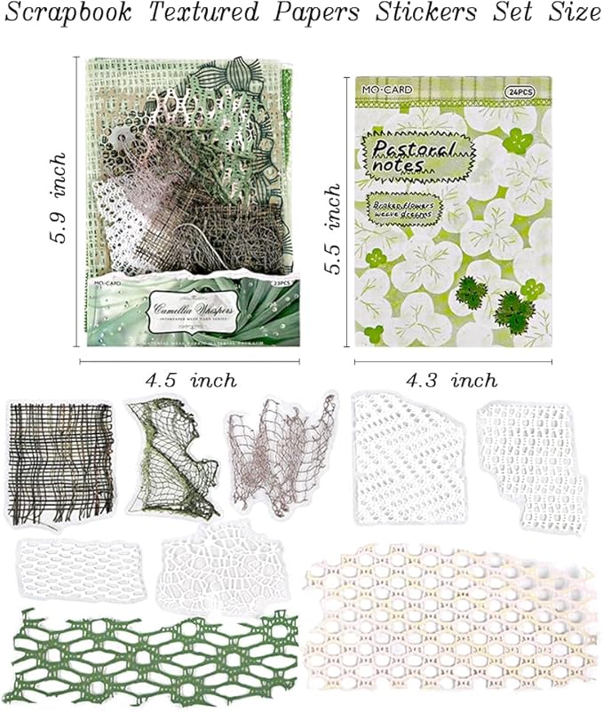 Diuhofart Scrapbook Textured Papers for Crafts, Green Theme Hollow Mesh Craft Paper Sticker, 47Pcs Collage Materials for Junk Journaling Supplies Scrapbooking
