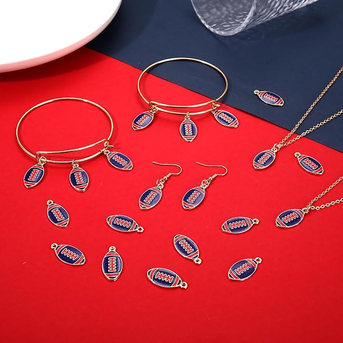 NVENF 30PCS Football Charms for Jewelry Making, Enamel Football Charms for Bracelet Necklace Earrings Making, Red Black White Blue Purple Orange Game Day Football Charm Bulk