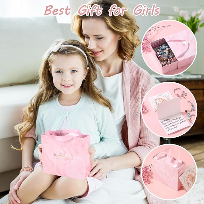 UFU Charm Bracelet Making Kit, 95Pcs Jewelry Making Kit Craft Gift for Girls 5 6 7 8-12, A Sweet Birthday Gift to Inspire Imagination & Creativity, with Portable Jewelry Box