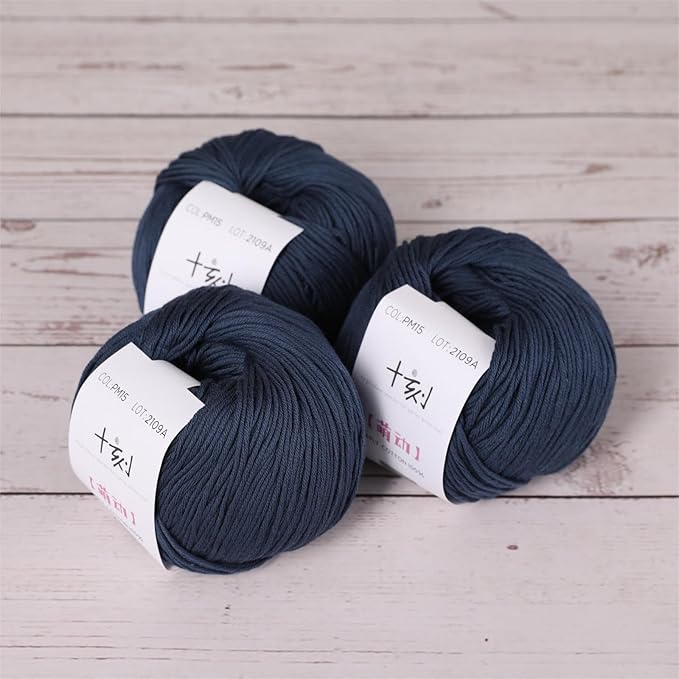 Fine Weight Knitted and Crocheted Cotton Yarn, 100% Long Staple Cotton Yarn, Baby Sports, 2 Packages of 100g/3.52oz (Per Skein 50g/162yards)-Navy Blue
