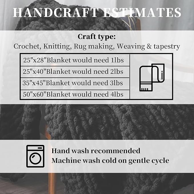 SUNTQ 8 Pack Chunky Chenille Yarn for Crocheting, Hand Knitting Blanket, Pet Bed,Home Decor,Dark Black(32 yds,8.8 oz Each Skein)