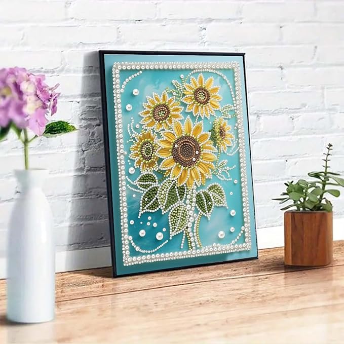 GEMFAMILY Diamond Art Kits for Adults Beginner,Special Shape Diamond Painting Kits for Sunflowers,5D DIY Pearl Rhinestones Diamond Dots Painting for Home Wall Decor 12 x 16 Inch