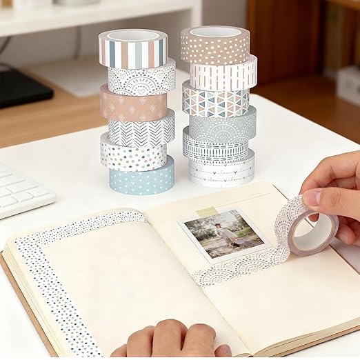 12 Rolls Watercolor Floral Washi Tape Set 15 mm Vintage Flower Decorative Masking Tape for Spring Arts DIY Craft Scrapbook Journal Supplies Gift Wrapping(Morandi Tones,Boho)