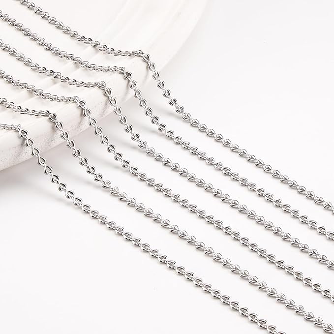 Kyutong 16.4 Feet Hollow Heart Chain for Jewelry Making Stainless Steel Silver Chains for Crafts DIY with Jewelry Clasps Supplies