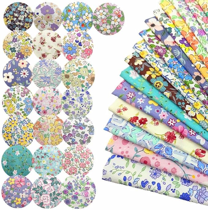 22Pcs 10" Fabric Squares No Repeat Precut Cotton,Wavy Edge Quilting Supplies,DIY Sewing Color Analysis Draping Kit Material Assorted Floral