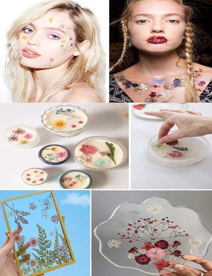 140PCS White Dried Pressed Flowers with Butterfly Stickers - YouthBro Real Nature Flowers Craft Set for Resin DIY Jewelry Candle Soap Vase Making Nail Card Scrapbook Art Floral Decors