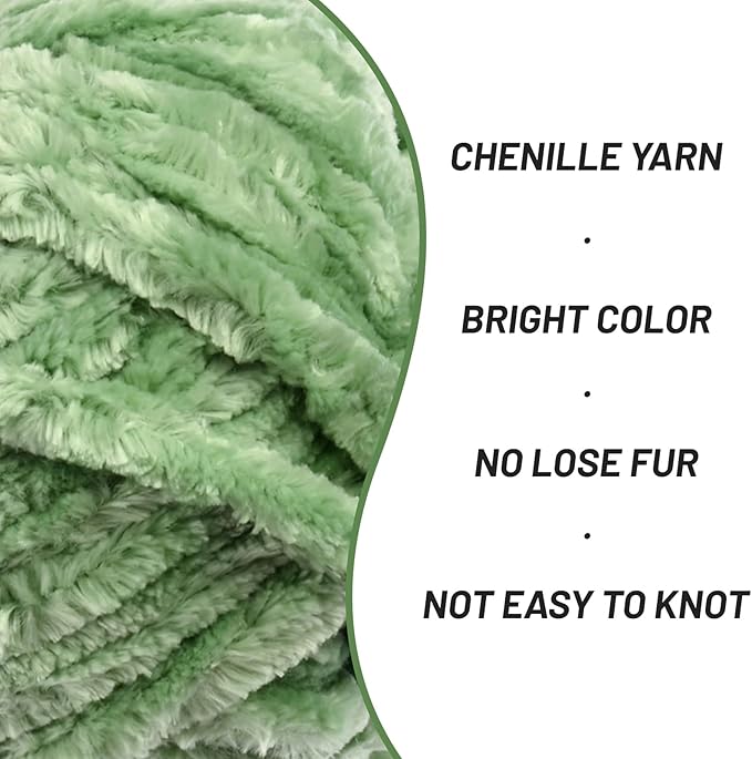 Fuzzy Chunky Chenille Yarn for Crocheting，Soft Plush Yarns for Hand Knitting，Bulky 3x100g（3x49.2 yd） Baby Blanket Yarn for Crocheting Amigurumi，Crochet Fluffy Velvet Yarns (3 Avocado Green)