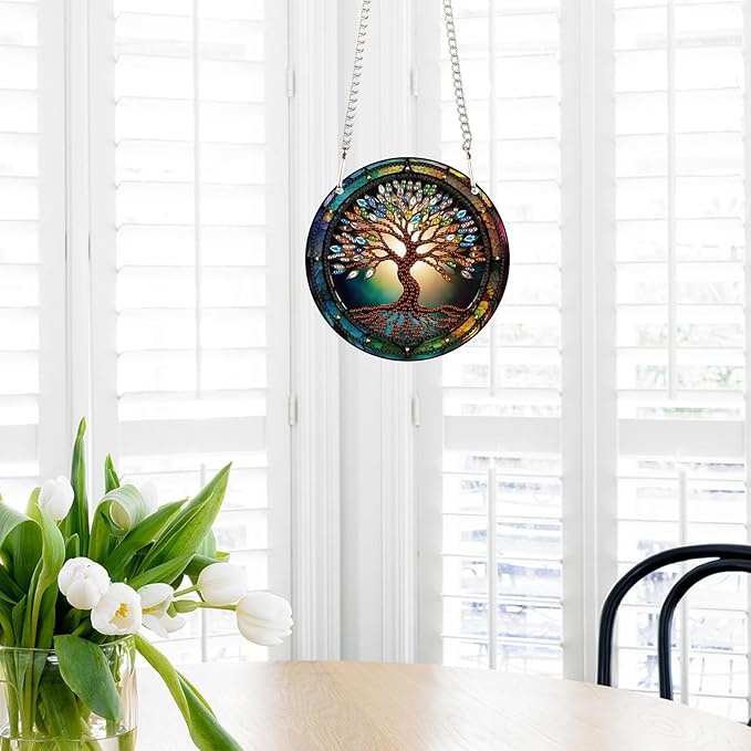 AiYuanzsh Tree Diamond Painting Hanging Kit, DIY 5D Acrylic Pendant Ornament, Special Shaped Crystal Diamond Art Hanging Kits for Wall, Door, or Garden, Adult Craft Gift