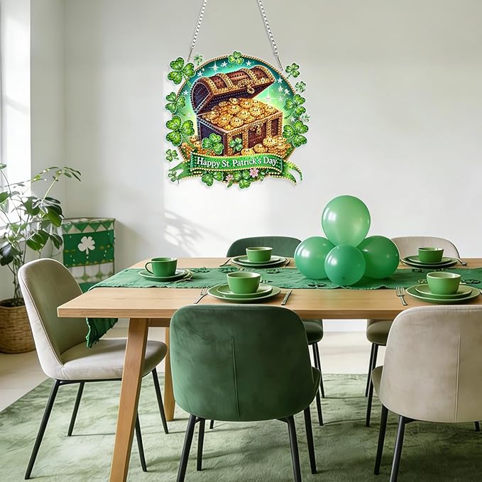 GHHKUD Clover Diamond Art Hanging Kit for Adults, DIY Double Sided Diamond Painting Hanging St.Patrick's Day, Special Shaped Acrylic Ornaments Pendants for Window Home Garden Wall
