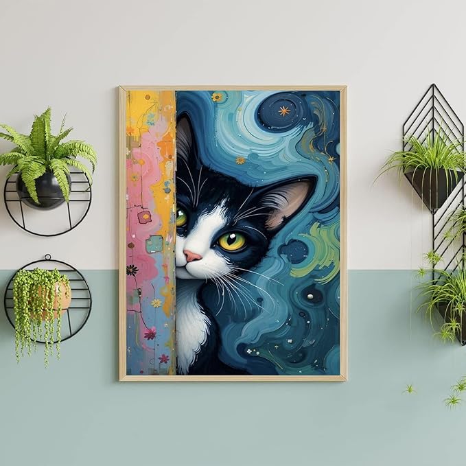 igoodom Cat Diamond Art Kits for Adults, Black Cat Diamond Painting Kit, Full Drill Round Diamond Art Kits, DIY Gem Art and Crafts for Home Wall Decor Gift 12x16inch