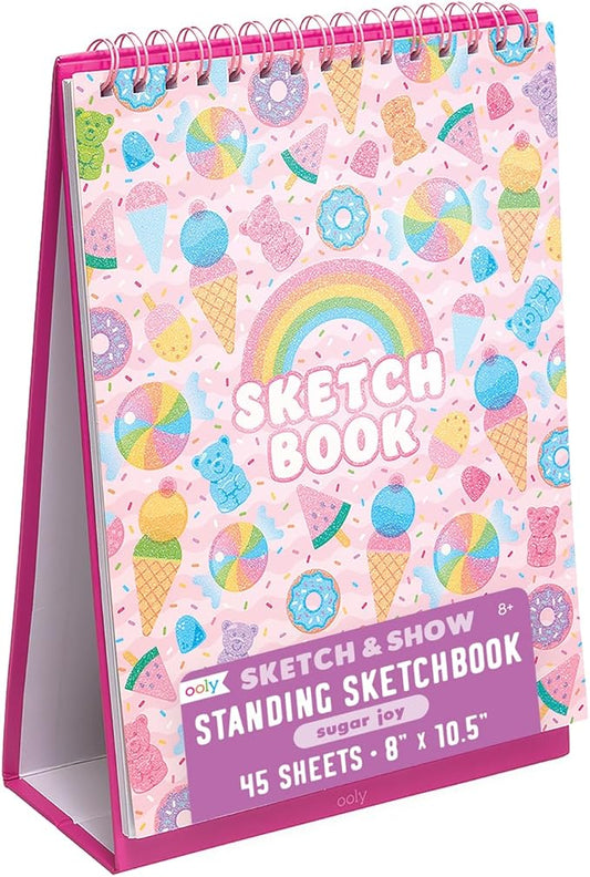 OOLY Sketch and Show Standing Sketchbook, 45 Large 10.5 x 8 Perforated Pages, 120 GSM/ 32lb Perfect for Markers and Colored Pencils - Sugar Joy