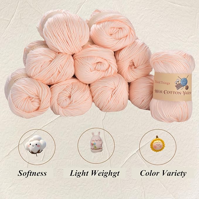 Acrylic Yarn for Crocheting Light Beige - Hand Knitting Skin Tone Yarn - Crochet Thread for Crocheting Bulk - 10Balls 17.6Ounces Yarns for Beginner