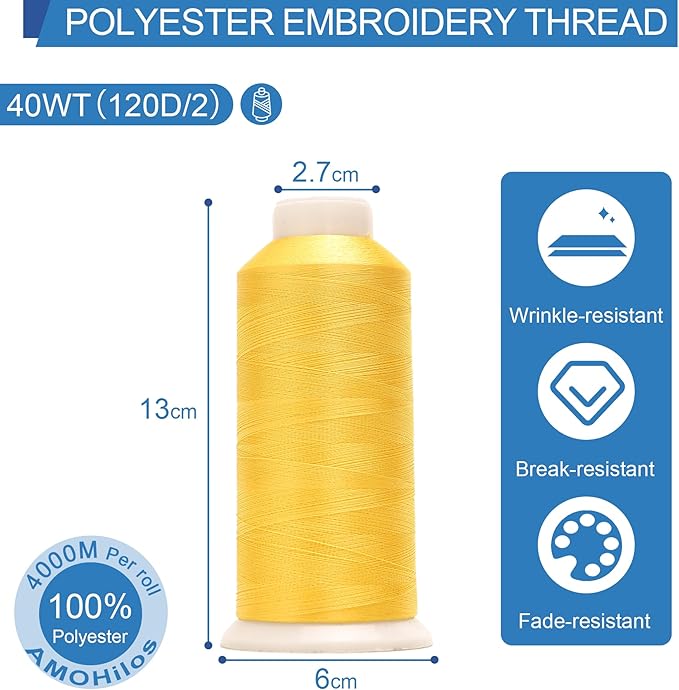 High Tenacity Polyester Embroidery Machine Thread 40WT(120D/2) 4000M Per Spool for Commercial and Domestic Embroidery Machine (Lemon Drop-1683)