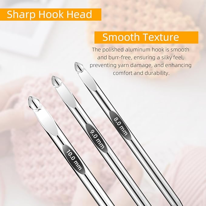 AIYUNDI Tunisian Crochet Hooks Set with Cable, 6-Inch Aluminum Interchangeable Crochet Hooks 3mm-10mm, Long Crochet Hooks, Lightweight, Anti-Twist Swivel Cables, Ergonomic, Umber 26 PCS