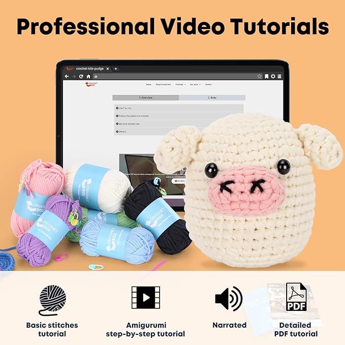 Crochet Kit for Beginners Adults - Pig and Cow Starters Crochet Kit, Beginners Crocheting Kitting for Adults Teen, DIY Craft Gifts with Crochets Yarns, Hook, Step-by-Step Video, Instruction