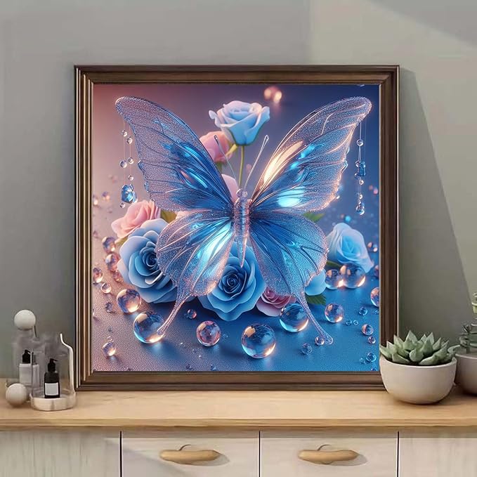 mrpwnle Butterfly Flowers Diamond Art Kits for Adults, Butterfly Diamond Painting Kits for Adults, 5D Diamonds Painting, DIY Round Full Drill Gem Art Crafts, Home Decor Gifts 13.8x13.8 inch