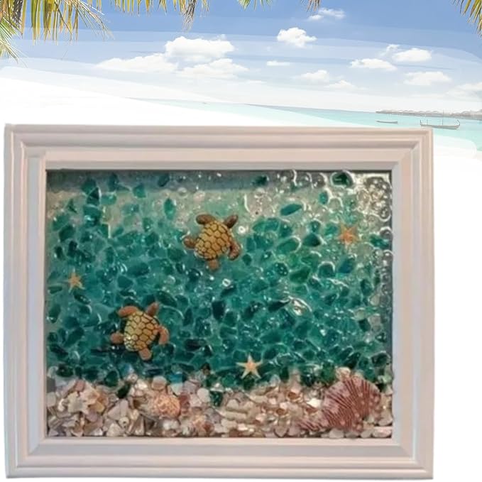 Sea Glass Art Kits, 2024 New Sea Glasss Resin Art Kits for Adults, DIY Mosaic Glass Kits, Mosaic Kits for Adults Resin Beach Art Kit for Home Decoration, Bookshelf, Office, Windowsill (G)