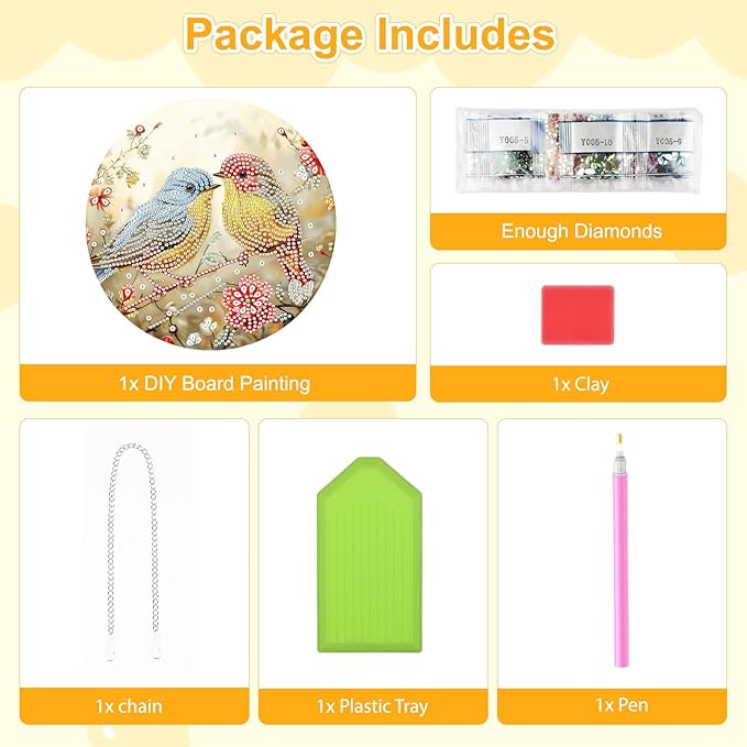 TOSTOG Birds Side by Side Diamond Art Pendant Kits for Adult, Diamond Painting Hanging Kit for Beginners, 5D DIY Crafts Gem Art, Waterproof Full Accessories for Home Decor Idea 20 * 20 cm/8 * 8 in