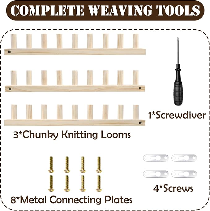 Lewhoo 55’ Chunky Knitting Blanket Loom Kit,Thick Nature Wooden Loom Frame for Beginners,3 Pack DIY Throw Blankets Knitting Tool for Hand