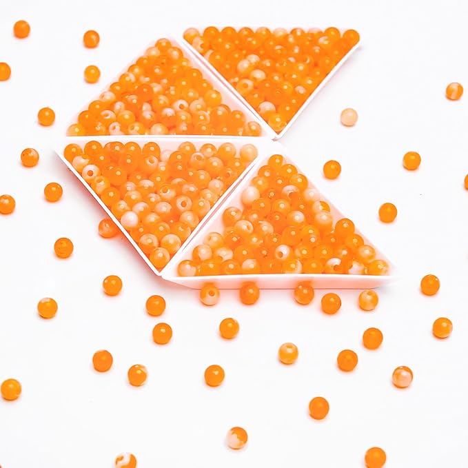 bonny boxx 1000pcs 6mm orange jade round beads, smooth acrylic balls, plastic resin gumball bubblegum chunky beads for necklace & bracelet making, crafting supplies
