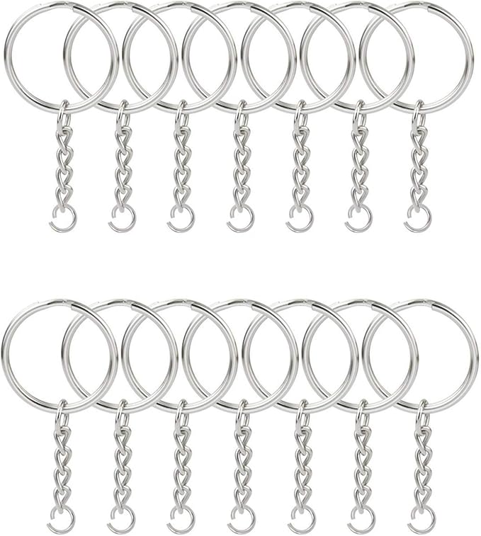 KINGFOREST 100PCS Split Key Ring Kit with Chains & Jump Rings - 1 Inch Silver Nickel Bulk Jewelry Making Supplies for DIY Keychains, Charms, Crafts
