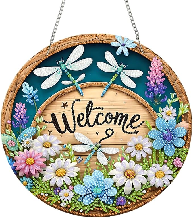 Diamond Art Kits for Adult Welcome Design Special Shape Acrylic Hanging Pendant Crystal Mosaic Home Wall Door Window Decor with Chain Handmade Gift