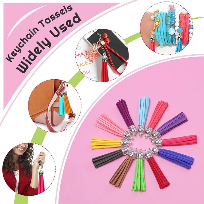 Paxcoo Tassels for Jewelry Making, 50pcs Leather Tassel Keychain Charms Bulk with 50pcs Jump Rings for Jewelry Making, Bracelets, Acrylic Key Chain Blanks and Craft Supplies