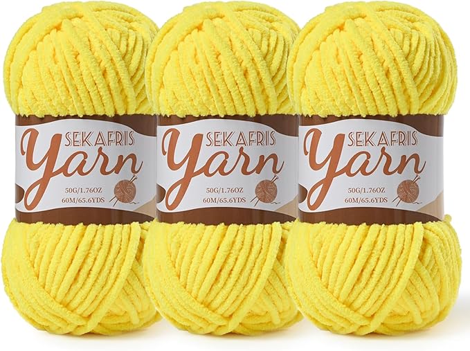 3 Pack Fluffy Velvet Yarn for Crocheting，Baby Blanket Yarn for Crocheting Soft，150g(196.8yds) Amigurumi Yarns，Plush Chenille Crochet Yarns，Puzzle Yarn for Crochet Weaving Craft(3 Yellow)