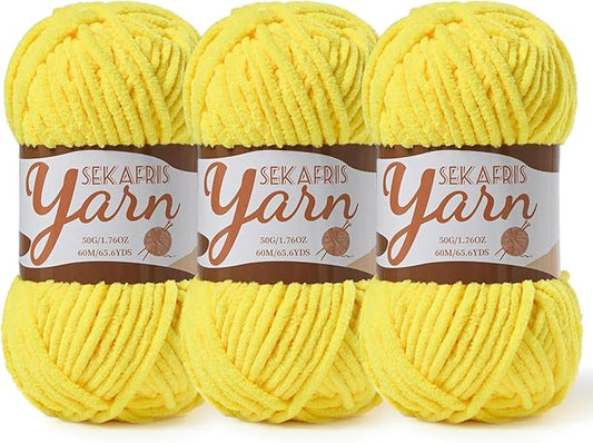 3 Pack Fluffy Velvet Yarn for Crocheting，Baby Blanket Yarn for Crocheting Soft，150g(196.8yds) Amigurumi Yarns，Plush Chenille Crochet Yarns，Puzzle Yarn for Crochet Weaving Craft(3 Yellow)