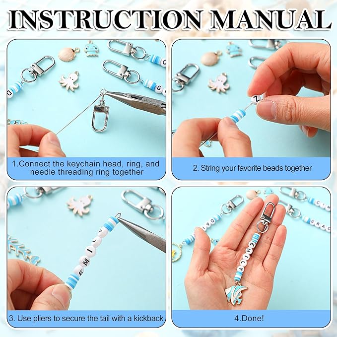 Tondiamo 2823 Pcs Ocean Beach Keychain Making Kit DIY Craft Sea Themed Key Ring Seashell Starfish Mermaid Charms Letters Beads String for Gift Jewelry Key Ring Backpack Accessories