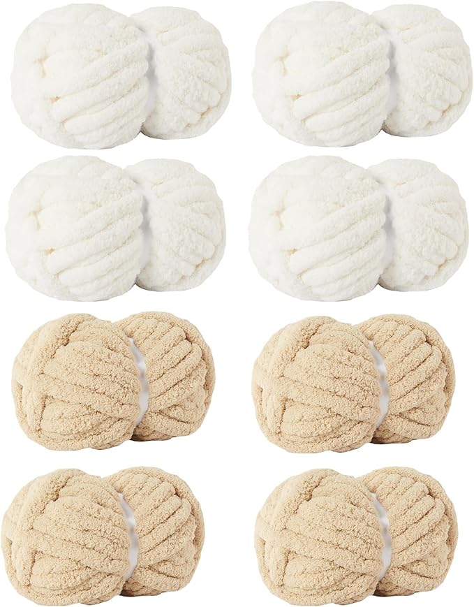 Assorted Chunky Yarn for Hand Knitting,Soft Jumbo Bulky Fluffy Chenille Yarn for Crocheting,Blanket Scarf DIY,8 Pack(28yds, 8 Ounces Each)