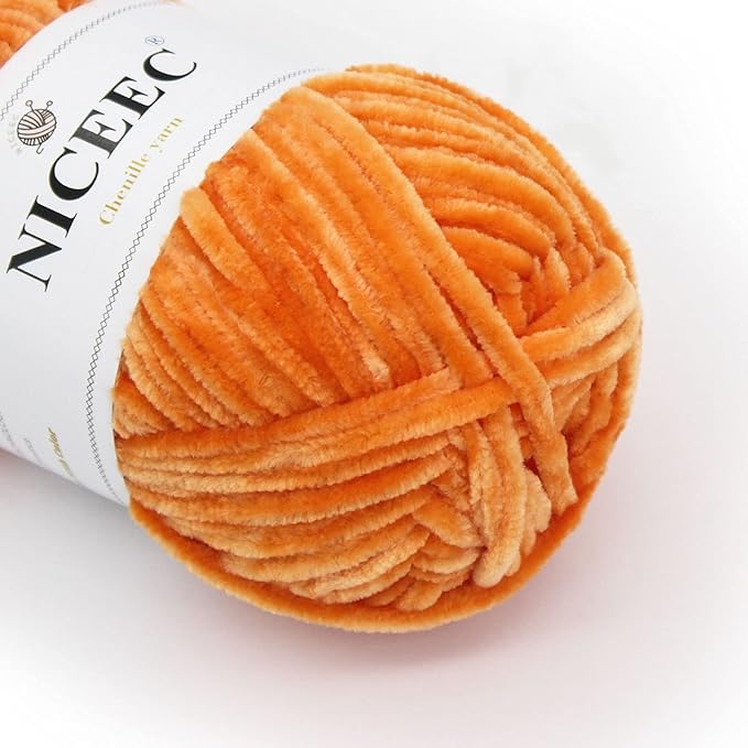 NICEEC 2 Skeins Soft Chenille Yarn Blanket Yarn for Knitting Fancy Yarn for Crochet Weaving DIY Craft Total Length 2×255m (2×279yds, 2×150g)_Orange