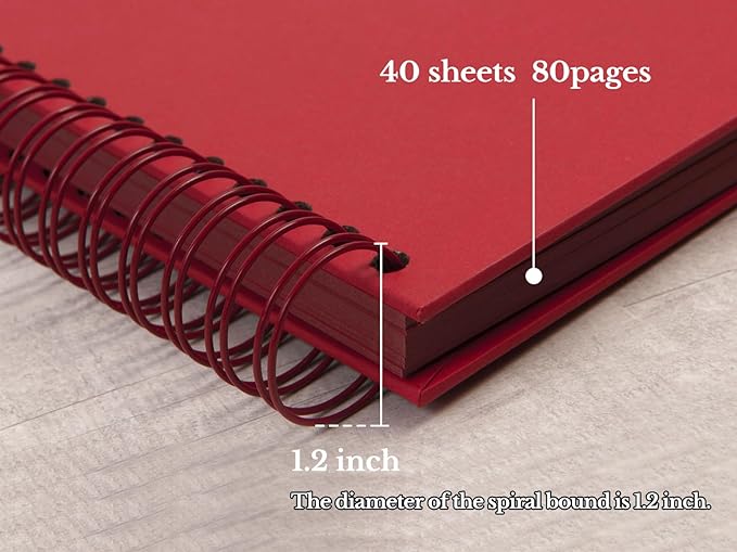 potricher 12 x 12 Inch Large DIY Scrapbook Photo Album 80 Pages Thick Kraft Blank Red Paper Memory Book for Wedding and Anniversary Family (Red, 12 Inch)