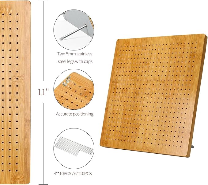 13”Crochet Blocking Board - Upgraded Style with 4 Tension Rods and 20 Pegs – Blocking Boards for Crochet Projects, Ideal for Granny Square Card Deck Users （Natural Colour）