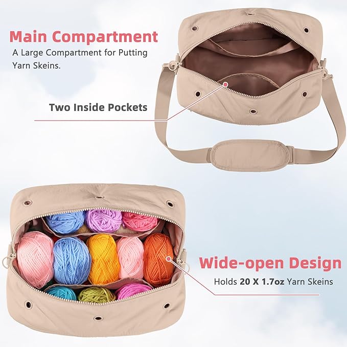 MYBAGZIGN Crochet Bag Organizer for Yarn & Hooks, Large Capacity Yarn Storage Bag with Yarn Holder Holes, Portable Crochet & Knitting Bag for Crocheting on The Go, Craft Travel Bag Gifts for Women