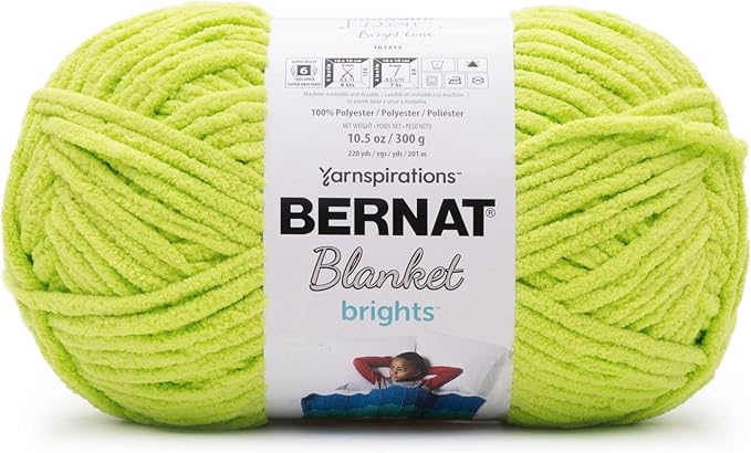 Bernat Blanket Brights 300g Bright Lime Yarn - 2 Pack of 300g/10.5oz - Polyester - 6 Super Bulky - Knitting/Crochet