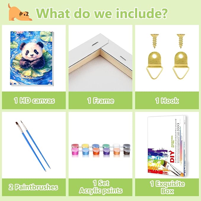 Reivworl Paint by Numbers Kit for Kids - with Frame and Easel, Panda Paint by Number Kids Age 6-8-12 Boys Girls, Paint by Numbers for Gifts and Decor (9.5X12Inch)