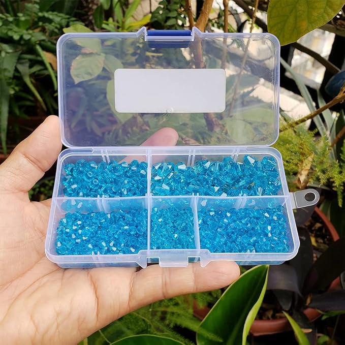 Aquamarine Bicone Glass Beads for Jewelry Making, Faceted Crytal Spacer Beads for Bracelet Necklace Earring (3mm 4mm 6mm 8mm Mixed Sizes, 1040pcs)