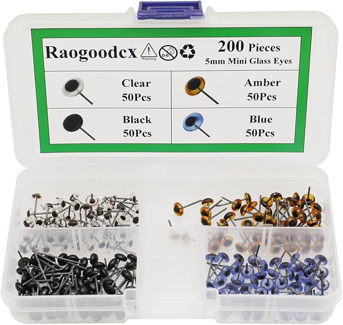 200pcs Mini Glass Black/Blue/Amber/Clear Eyes Kits for Teddy Puppets Dolls Wool Felting Crafts