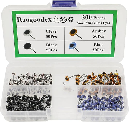 200pcs Mini Glass Black/Blue/Amber/Clear Eyes Kits for Teddy Puppets Dolls Wool Felting Crafts